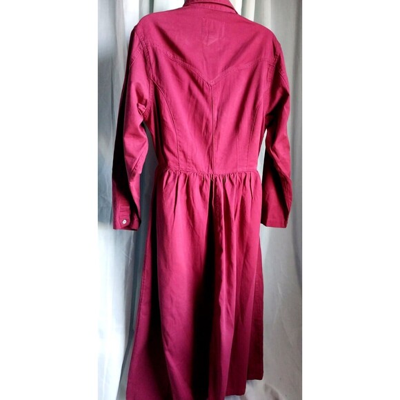 Vintage 80's Red Denim Western Style Dress Pearl Snap Button Gitano Medium - Picture 7 of 11